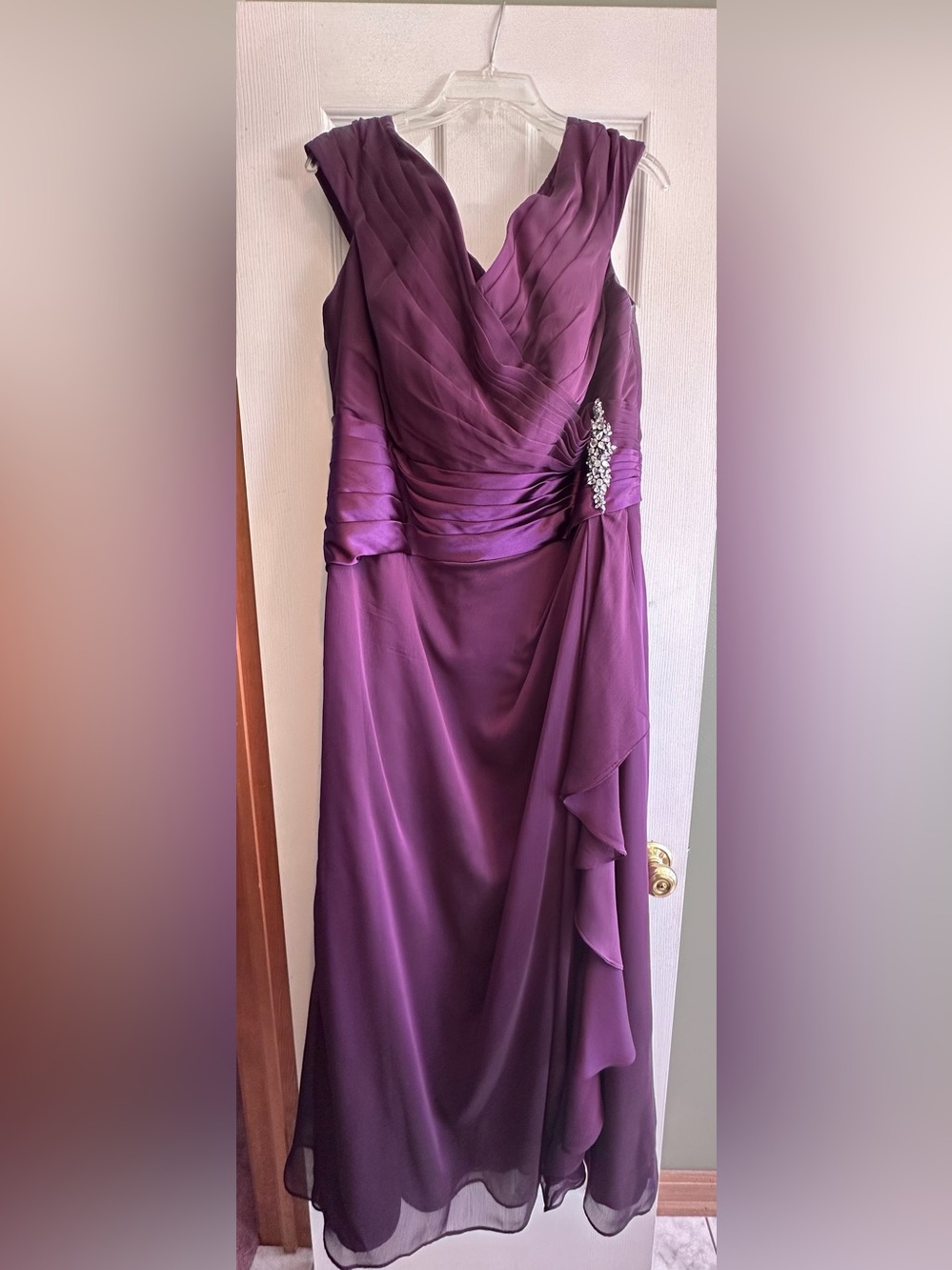 Sleeveless Plum Mother-of-the-Bride Gown with Rhinestone Accent
